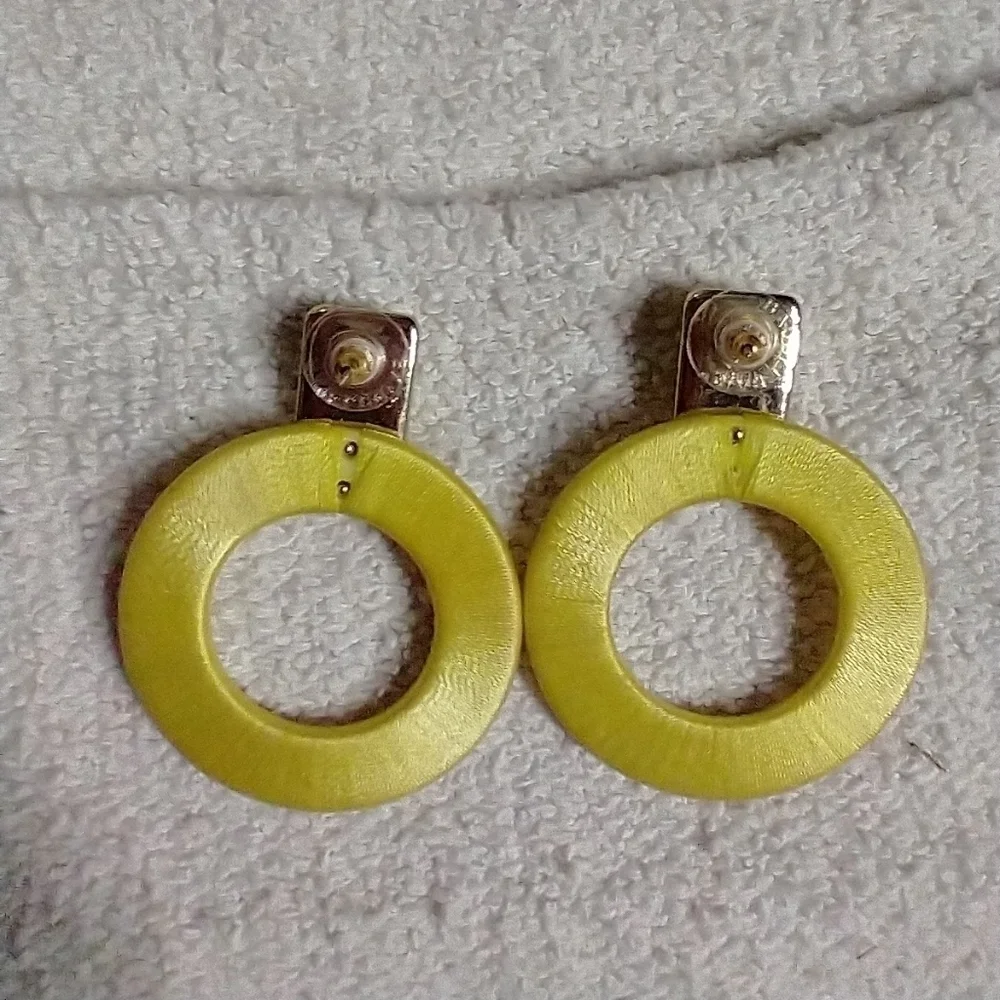 Large huge yellow 🟡 bright 😎 threads cloth dangle post earrings